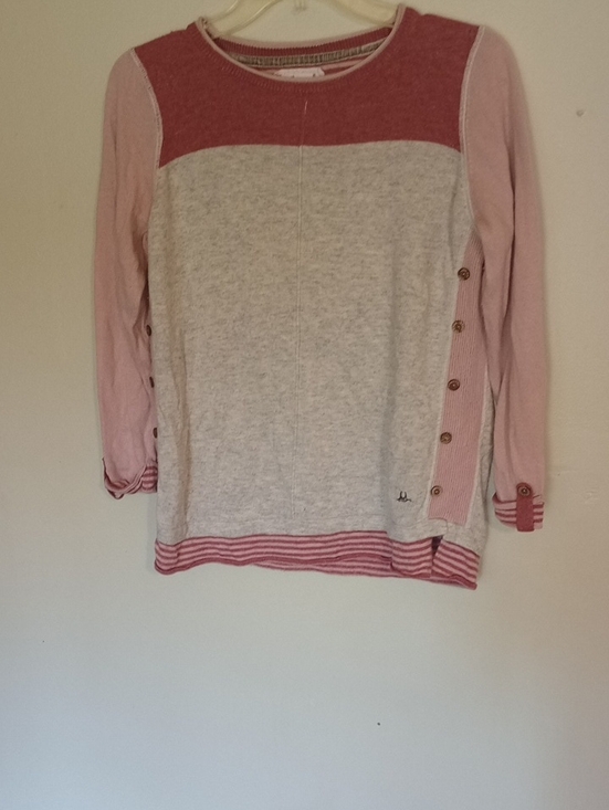 Sweaters - Light Gray and Pink Colorblock Women's Sweater Striped With Swan Logo On Tag